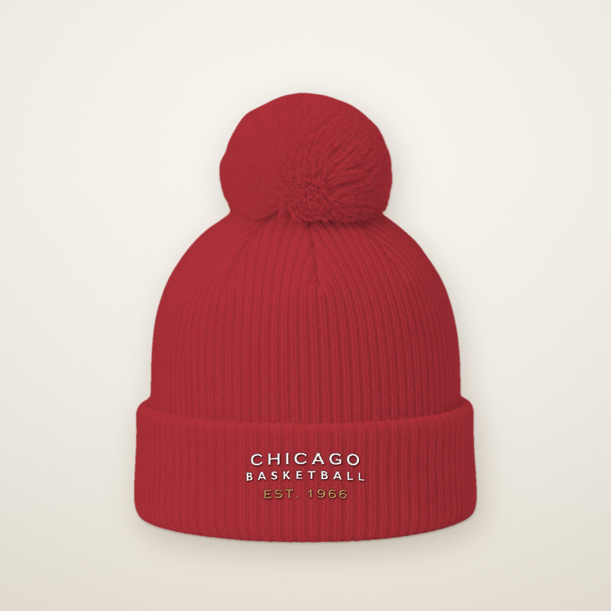 Chicago Basketball Est. 1966 embroidered pom-pom beanie in Red