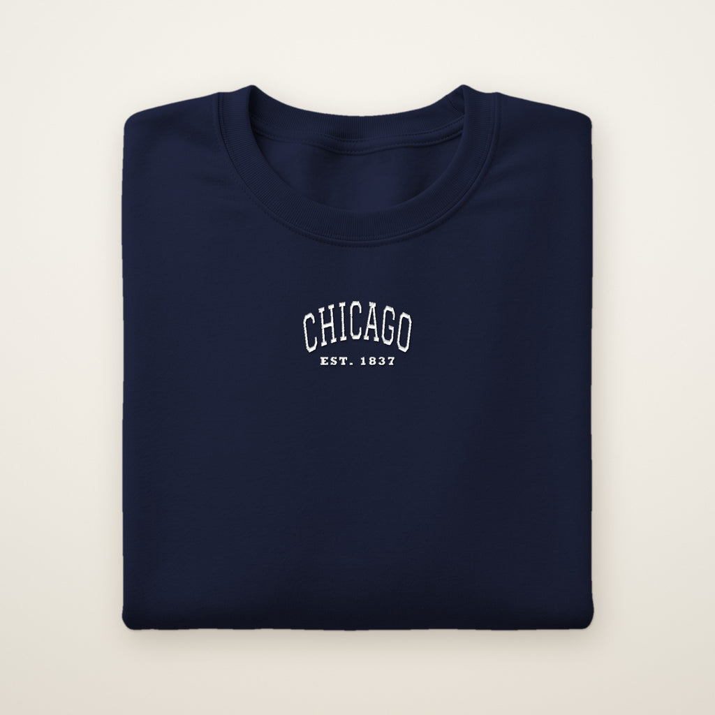 Chicago embroidered youth crewneck in Navy with white thread