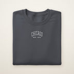 Chicago embroidered youth crewneck in Dark Heather with white thread