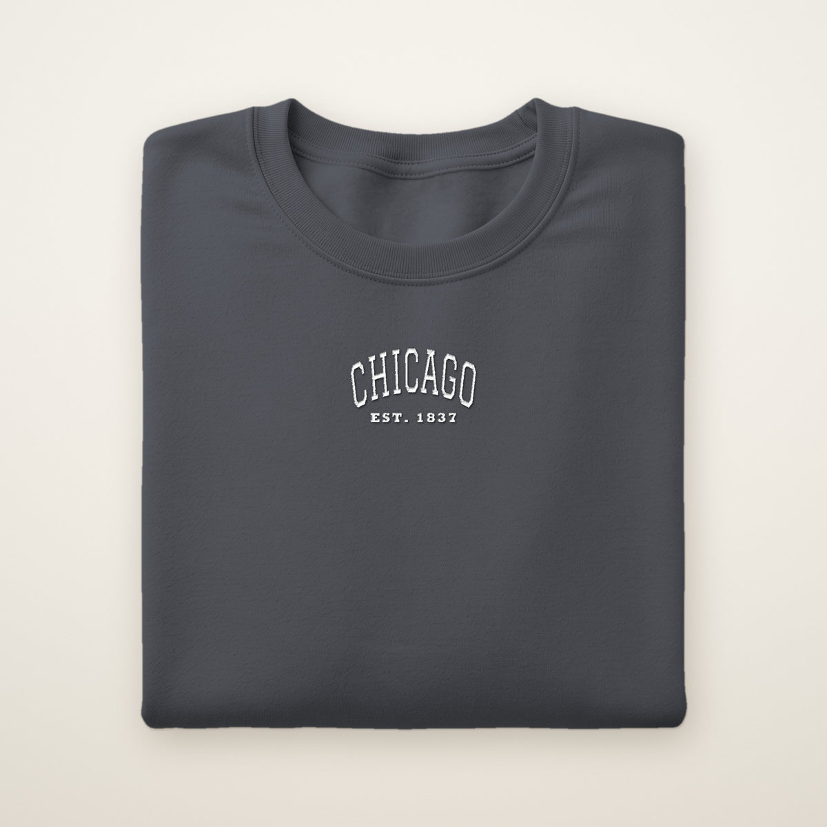 Chicago embroidered youth crewneck in Dark Heather with white thread