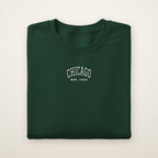 Chicago embroidered youth crewneck in Forest Green with white thread