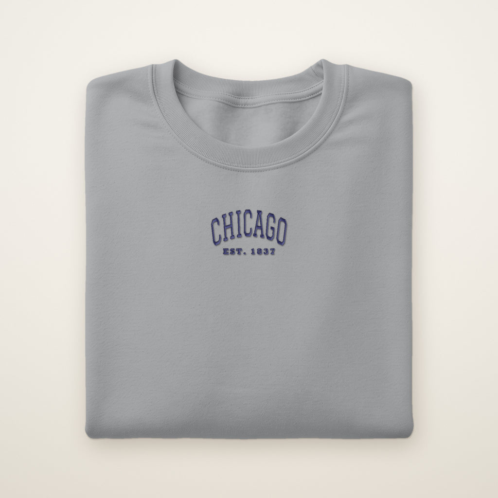 Chicago embroidered youth crewneck in Sport Grey with navy thread