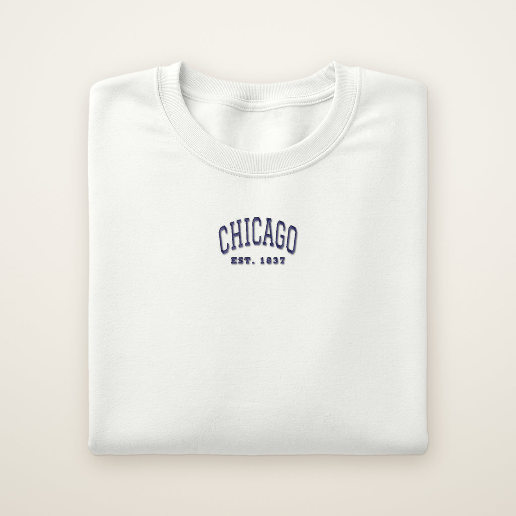 Chicago embroidered youth crewneck in White with navy thread