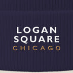 Logan Square Chicago embroidery close-up in white and old gold thread