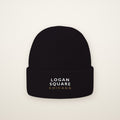 Logan Square Chicago Embroidered Cuffed Beanie in Black