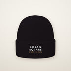 Logan Square Chicago Embroidered Cuffed Beanie in Black