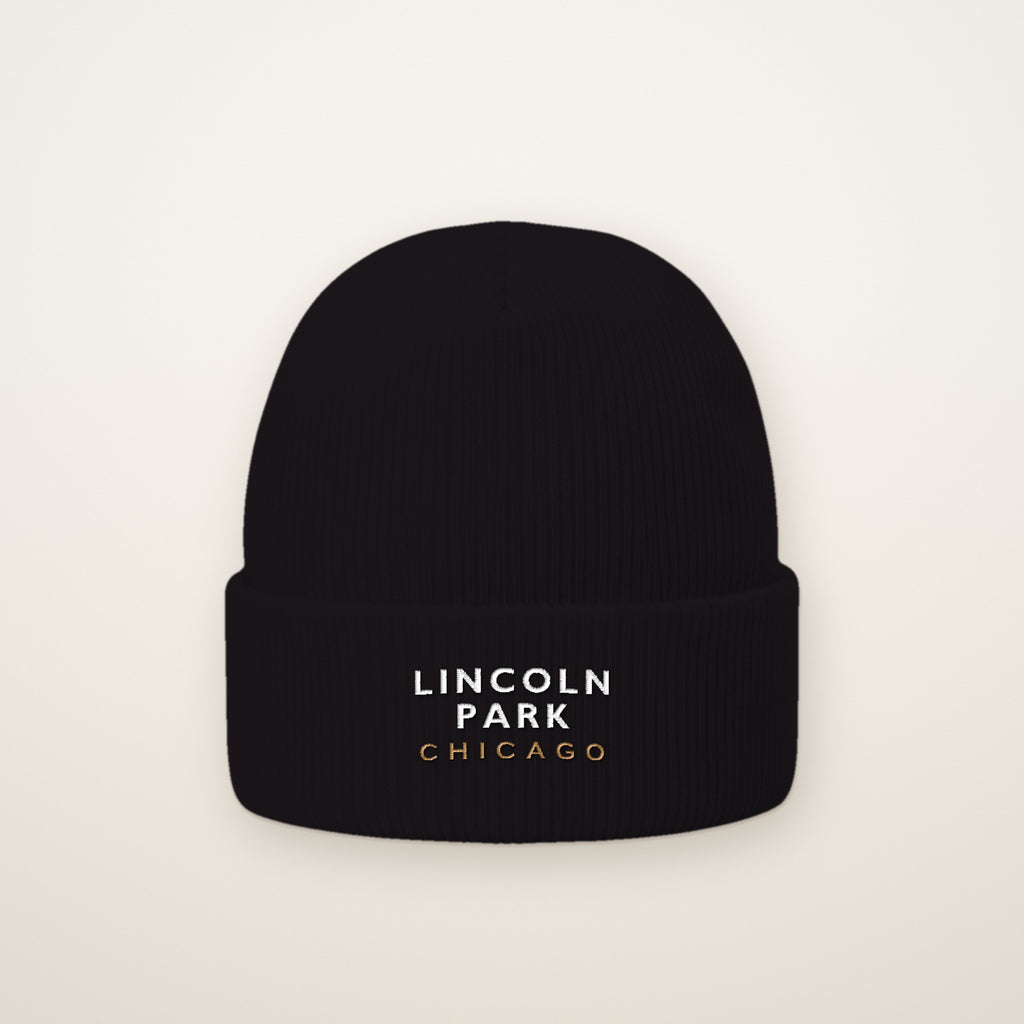 Lincoln Park Chicago Embroidered Cuffed Beanie in Black