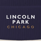 Lincoln Park Chicago embroidery close-up in white and old gold thread