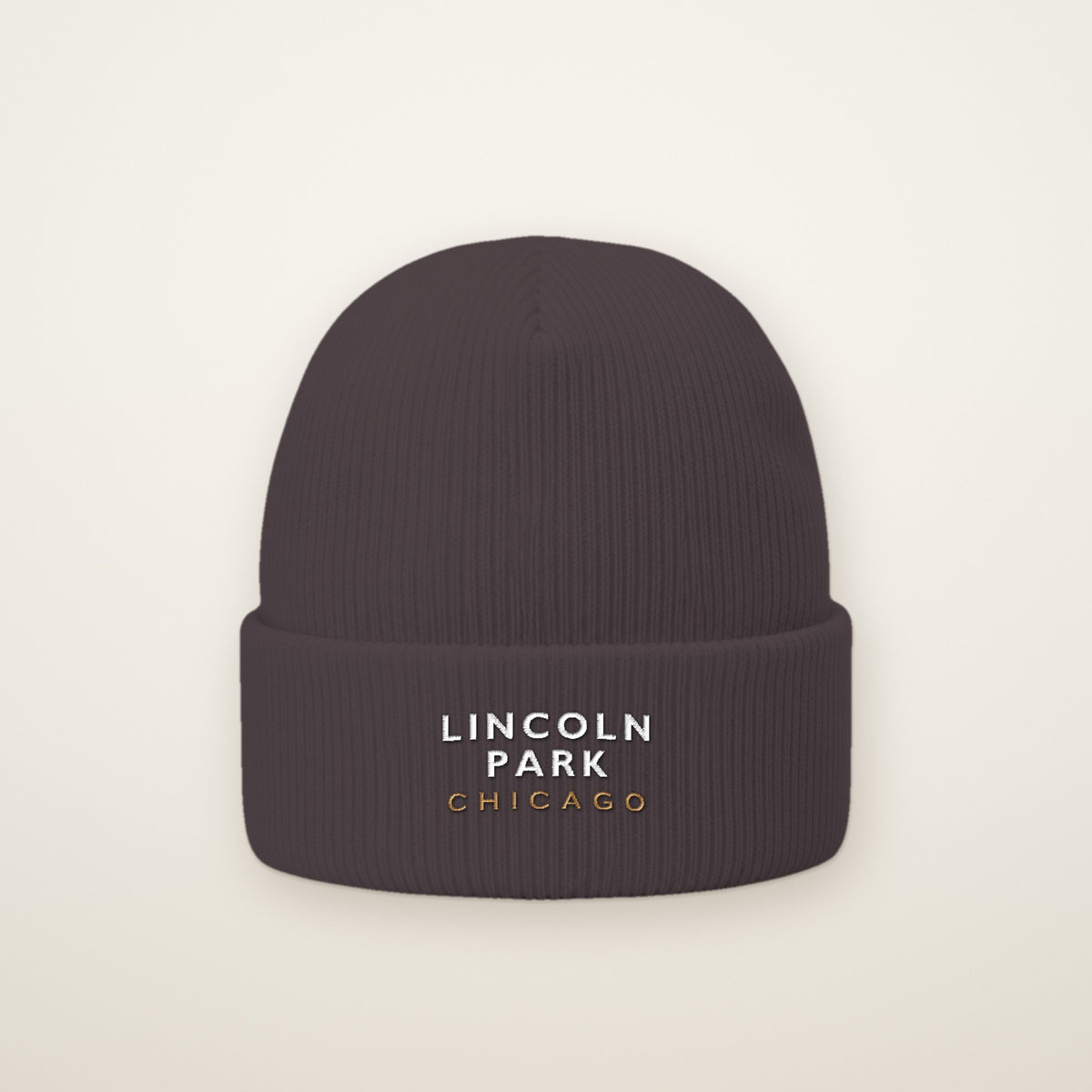 Lincoln Park Chicago Embroidered Cuffed Beanie in Dark Grey