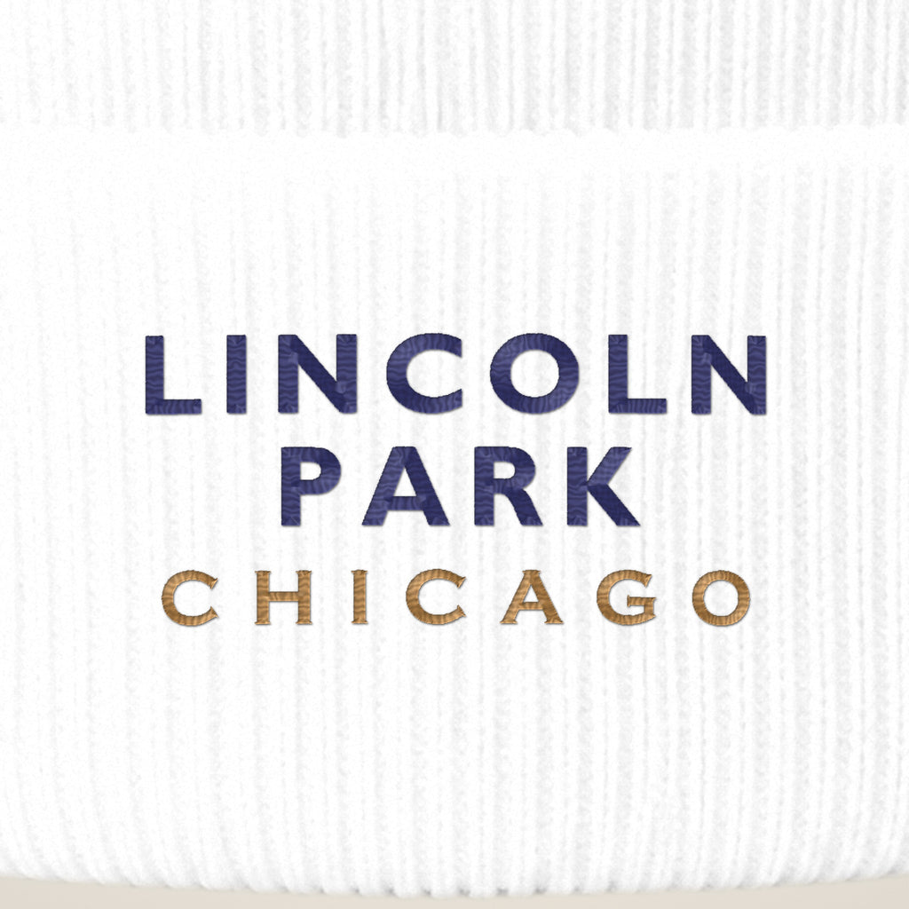 Lincoln Park Chicago Embroidered Cuffed Beanie, White