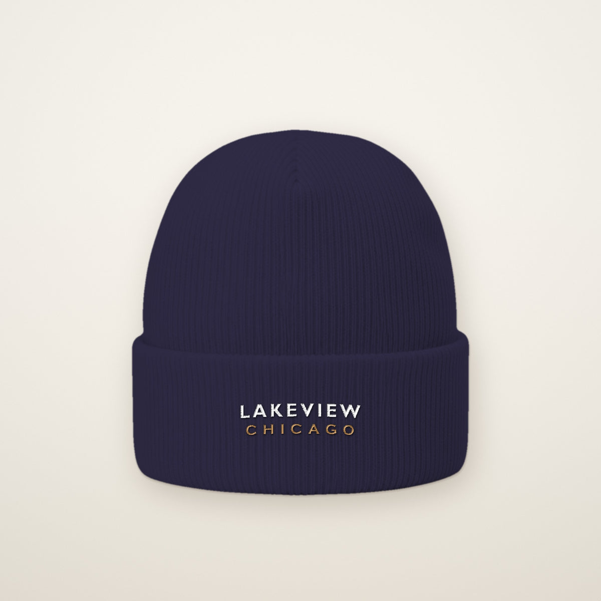 Lakeview Chicago Embroidered Cuffed Beanie in Navy