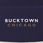 Bucktown Chicago embroidery close-up in white and old gold thread