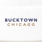 Bucktown Chicago embroidery close-up in navy and old gold thread