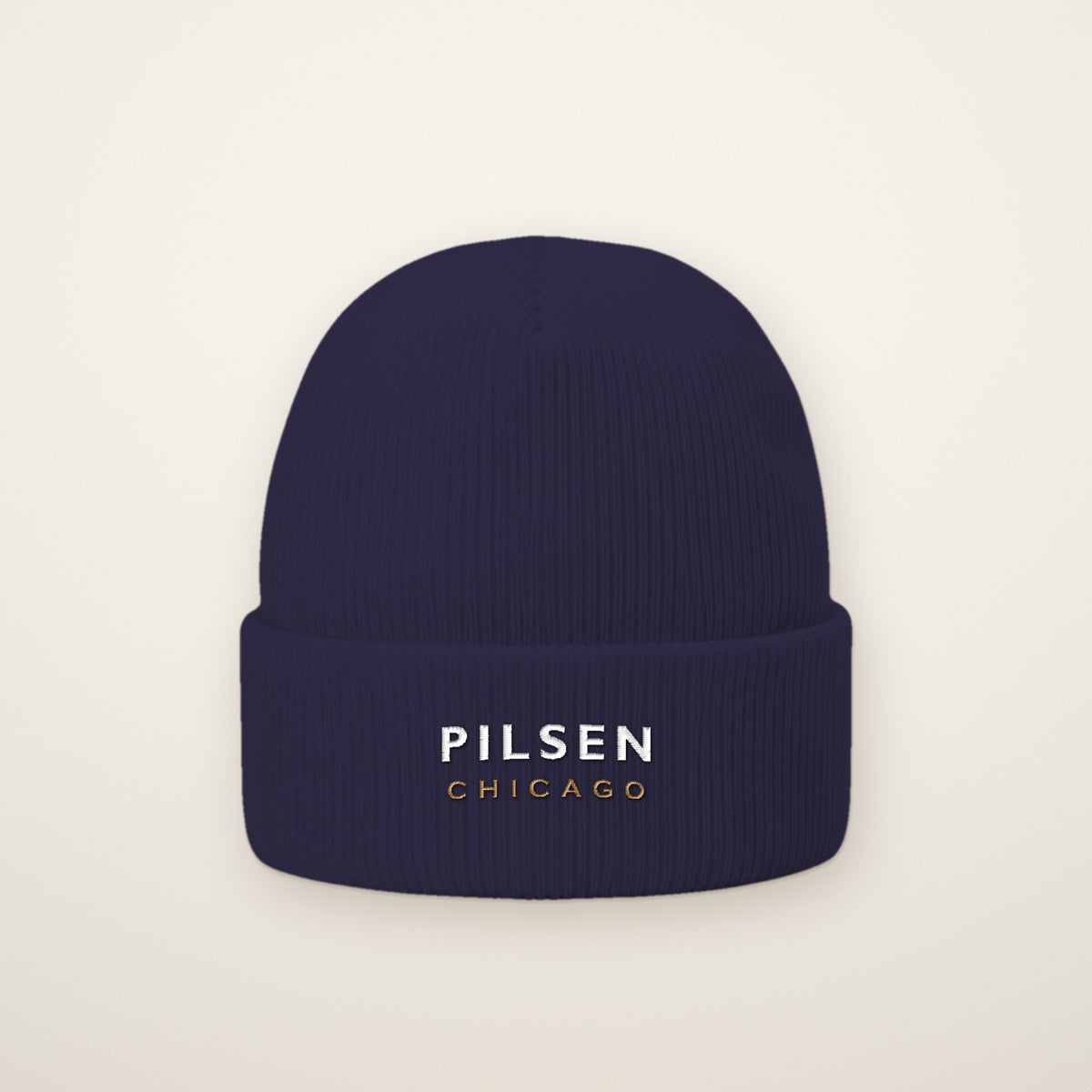 Pilsen Chicago Embroidered Cuffed Beanie in Navy