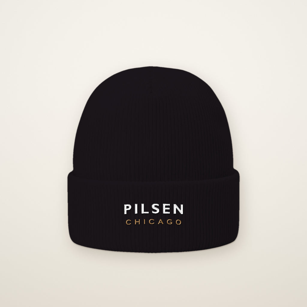 Pilsen Chicago Embroidered Cuffed Beanie in Black
