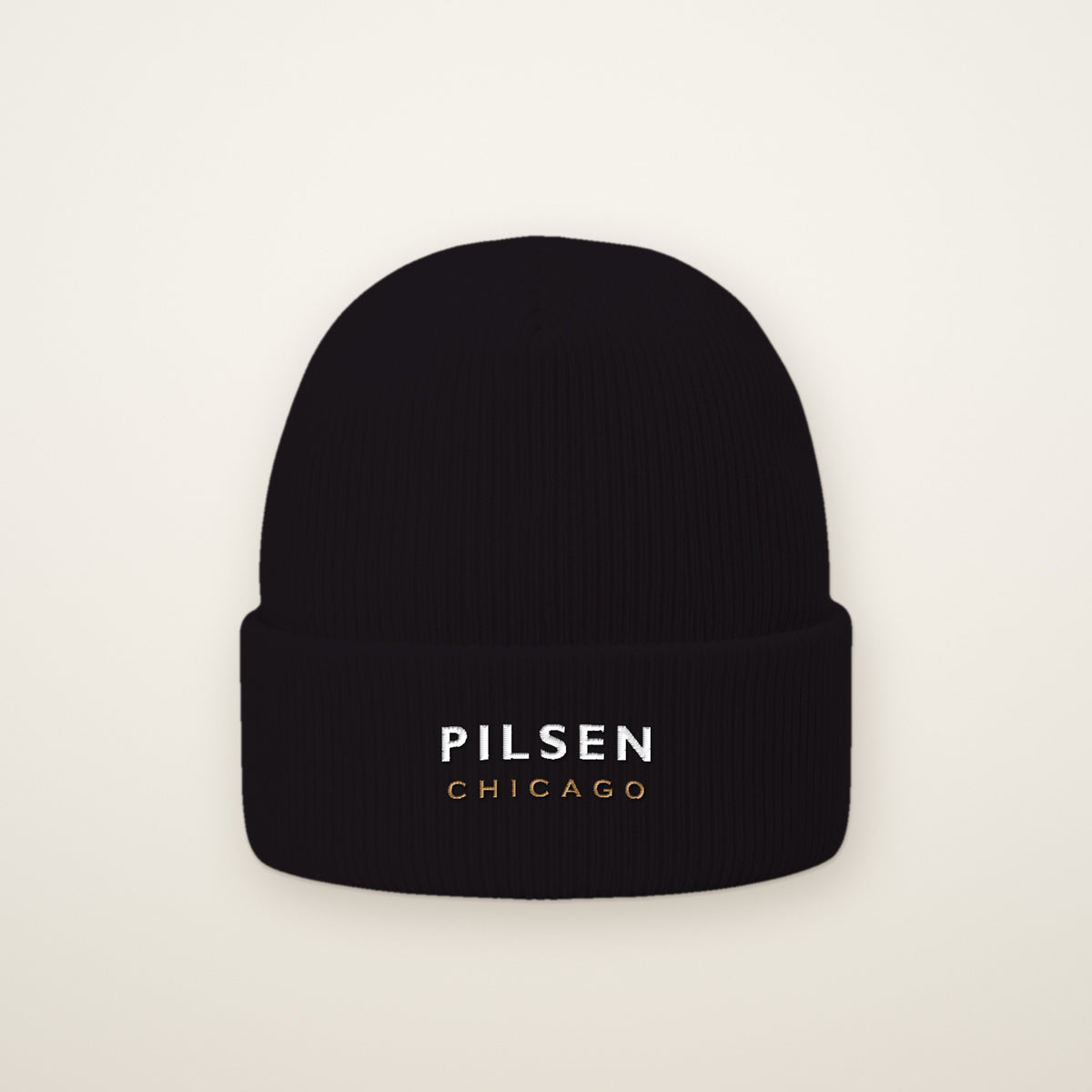 Pilsen Chicago Embroidered Cuffed Beanie in Black