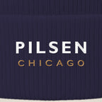 Pilsen Chicago embroidery close-up in white and old gold thread