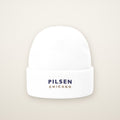 Pilsen Chicago Embroidered Cuffed Beanie, White, front view