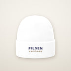 Pilsen Chicago Embroidered Cuffed Beanie, White, front view