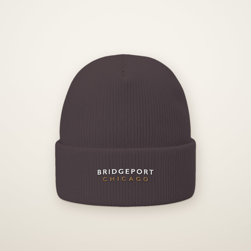 Bridgeport Chicago Embroidered Cuffed Beanie in Dark Grey