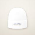 Bridgeport Chicago Embroidered Cuffed Beanie, White, front view
