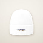Bridgeport Chicago Embroidered Cuffed Beanie, White, front view