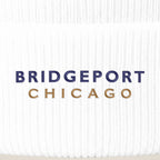 Bridgeport Chicago embroidery close-up in navy and old gold thread