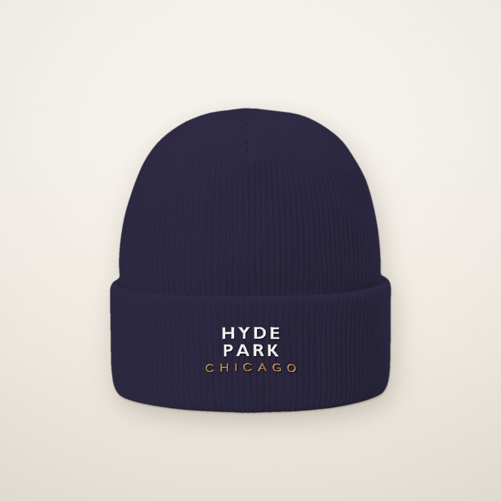 Hyde Park Chicago Embroidered Cuffed Beanie in Navy