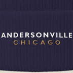 Andersonville Chicago embroidery close-up in white and old gold thread