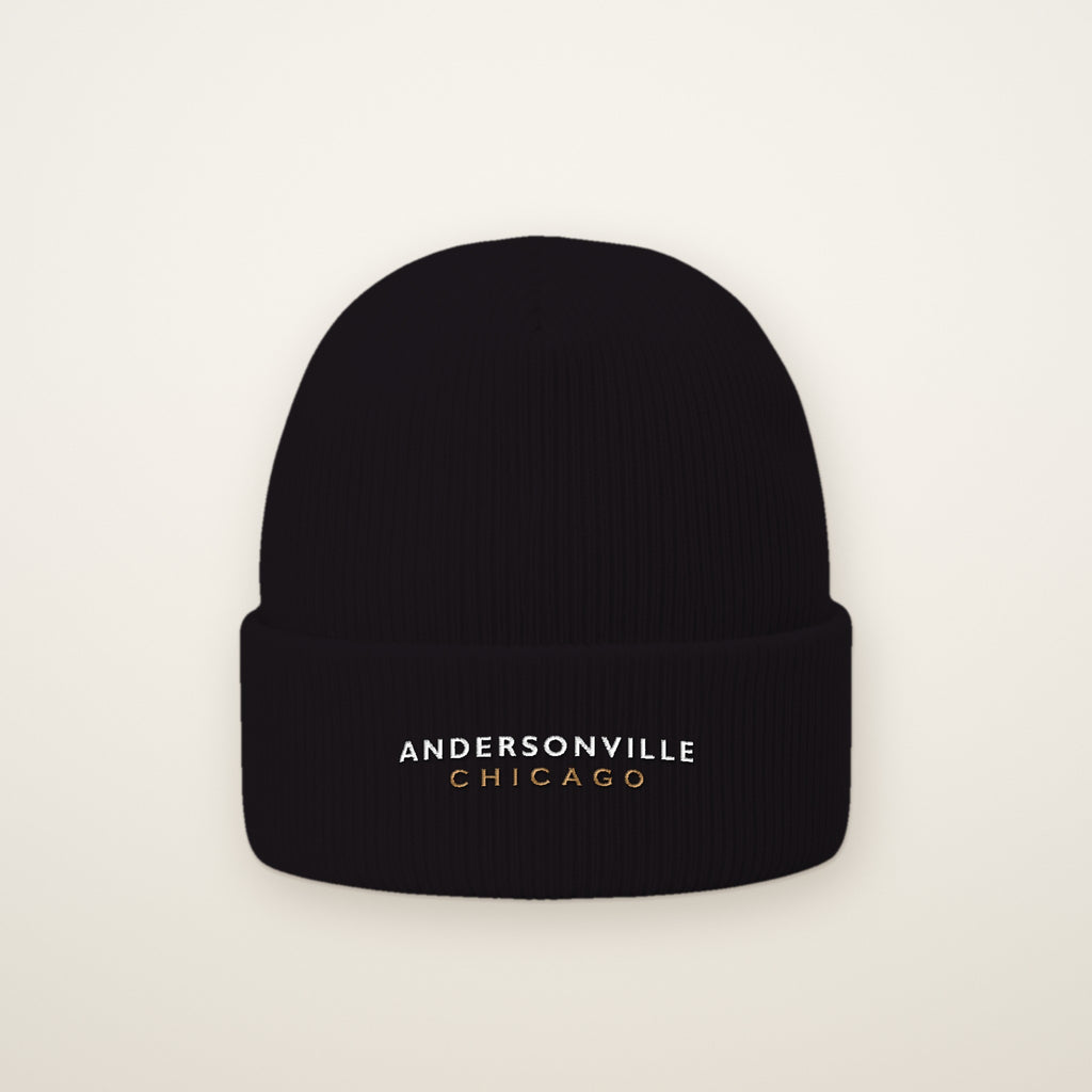 Andersonville Chicago Embroidered Cuffed Beanie in Black