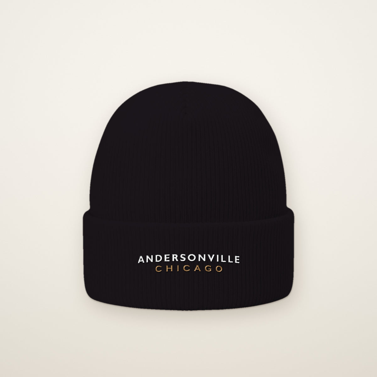 Andersonville Chicago Embroidered Cuffed Beanie in Black