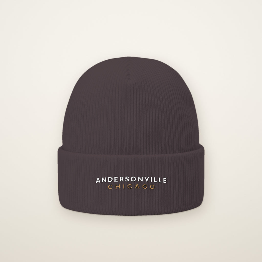 Andersonville Chicago Embroidered Cuffed Beanie in Dark Grey