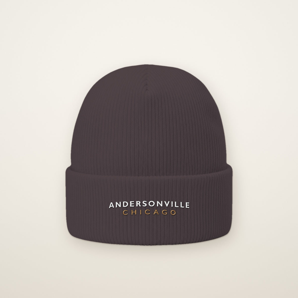 Andersonville Chicago Embroidered Cuffed Beanie in Dark Grey