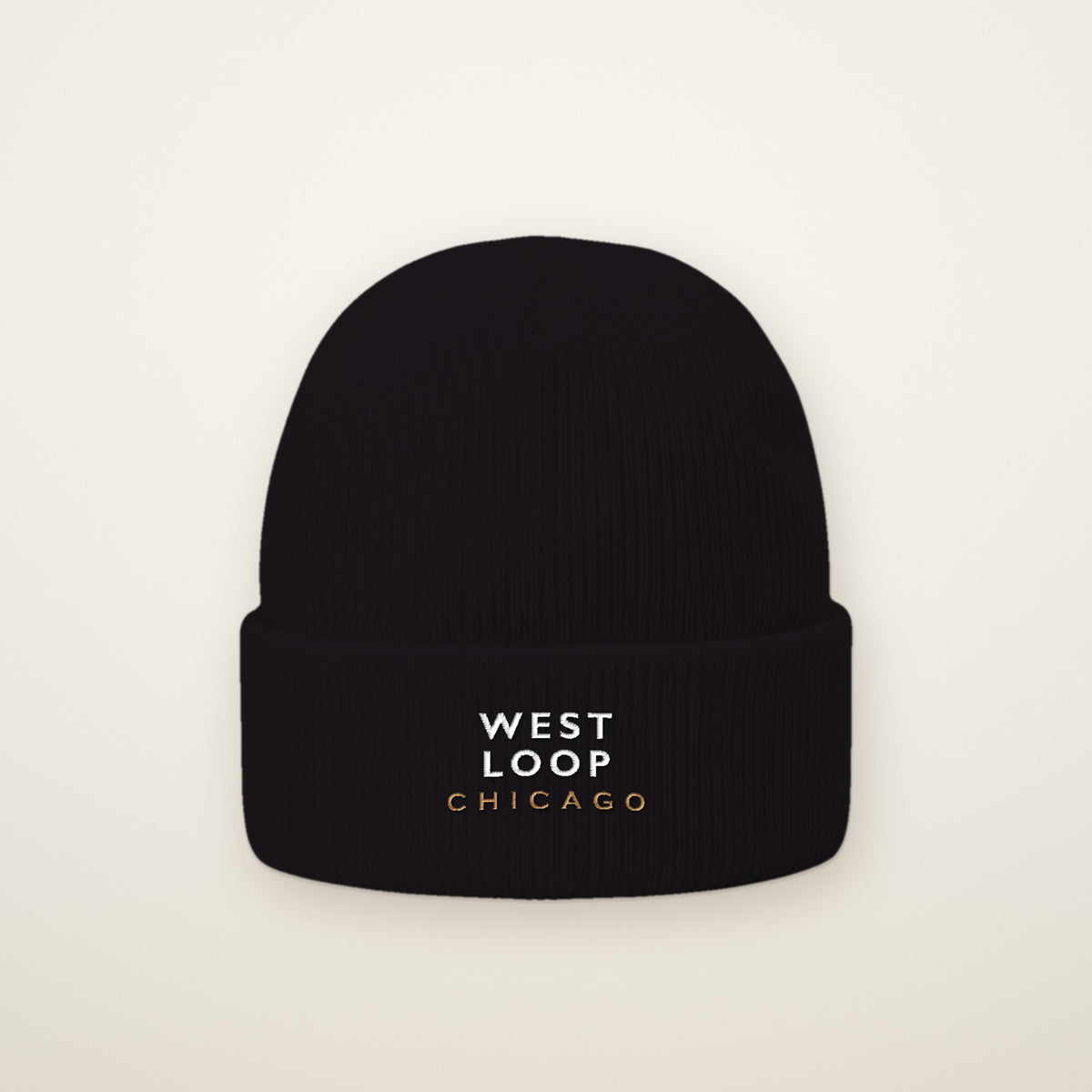 West Loop Chicago Embroidered Cuffed Beanie in Black
