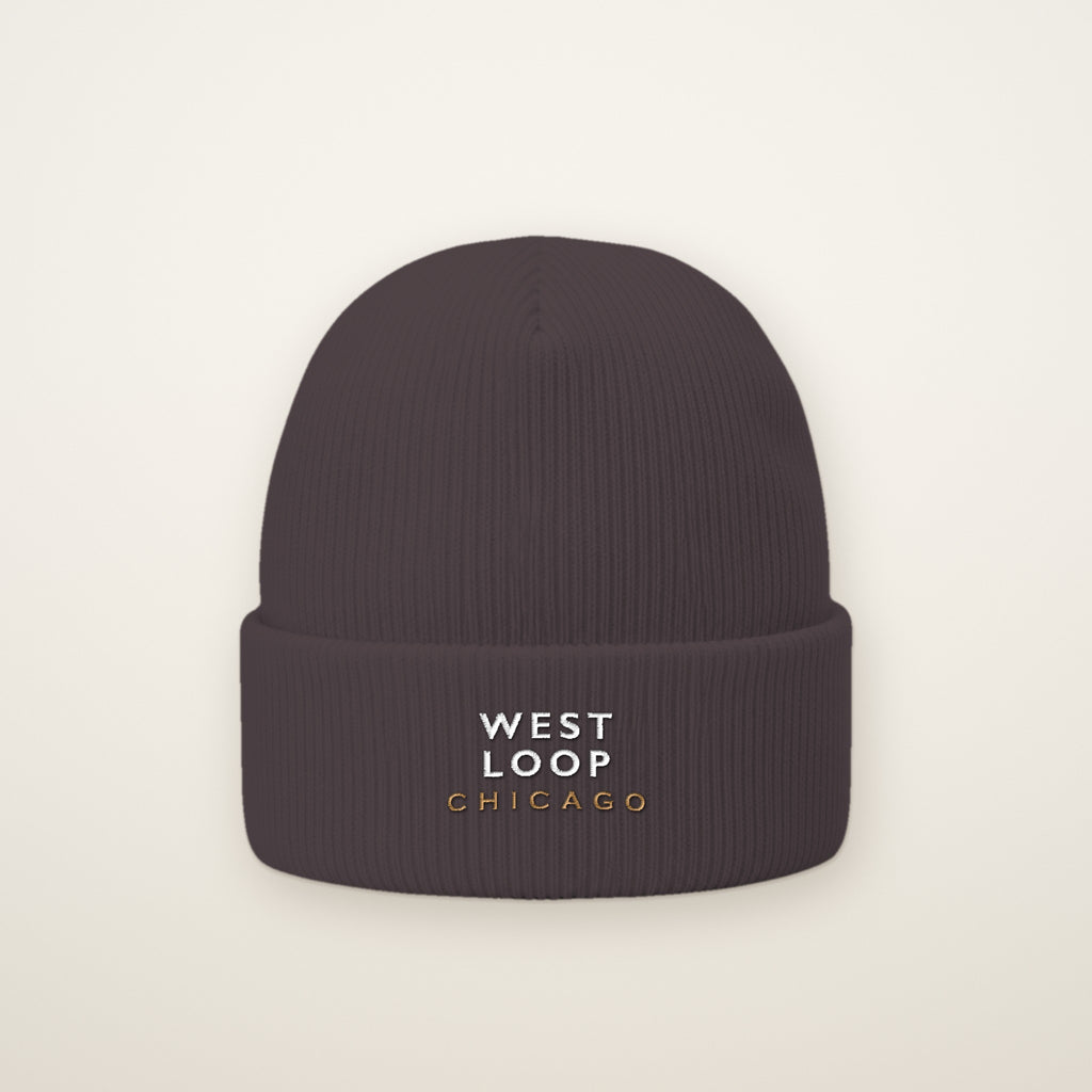 West Loop Chicago Embroidered Cuffed Beanie in Dark Grey