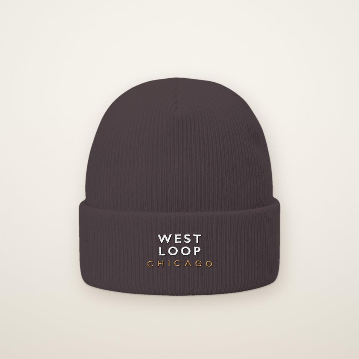West Loop Chicago Embroidered Cuffed Beanie in Dark Grey