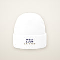 West Loop Chicago Embroidered Cuffed Beanie, White, front view