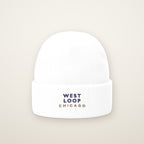 West Loop Chicago Embroidered Cuffed Beanie, White, front view
