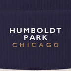 Humboldt Park Chicago embroidery close-up in white and old gold thread