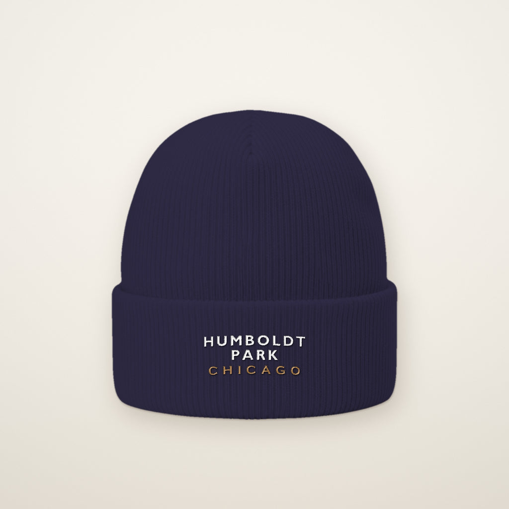 Humboldt Park Chicago Embroidered Cuffed Beanie in Navy