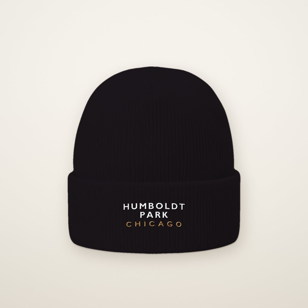 Humboldt Park Chicago Embroidered Cuffed Beanie in Black