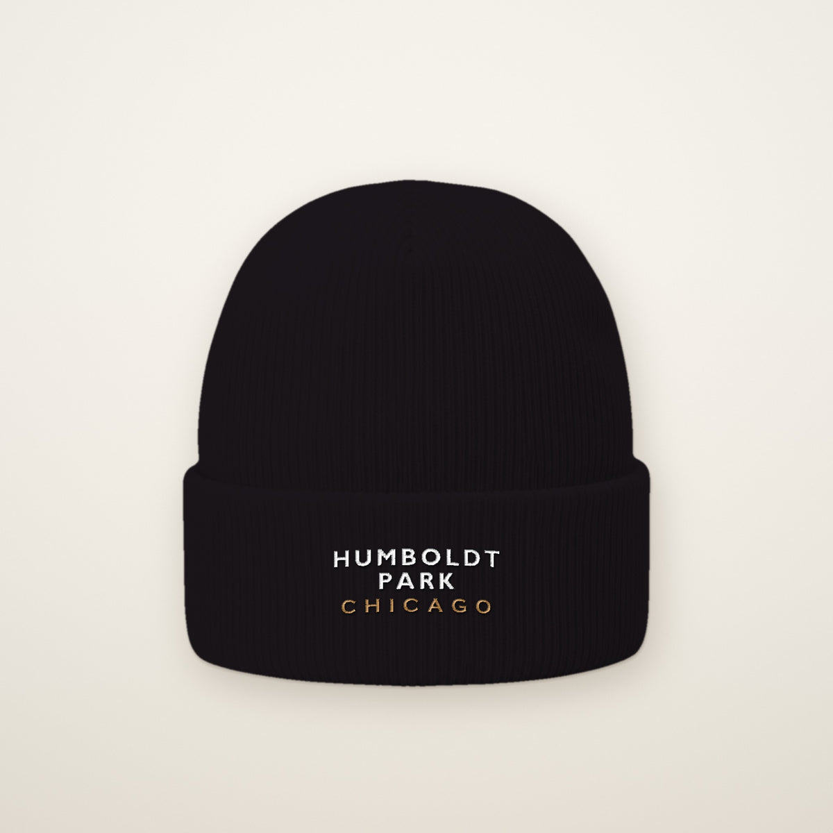 Humboldt Park Chicago Embroidered Cuffed Beanie in Black