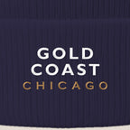 Gold Coast Chicago embroidery close-up in white and old gold thread