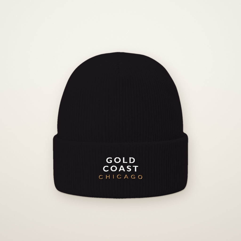 Gold Coast Chicago Embroidered Cuffed Beanie in Black