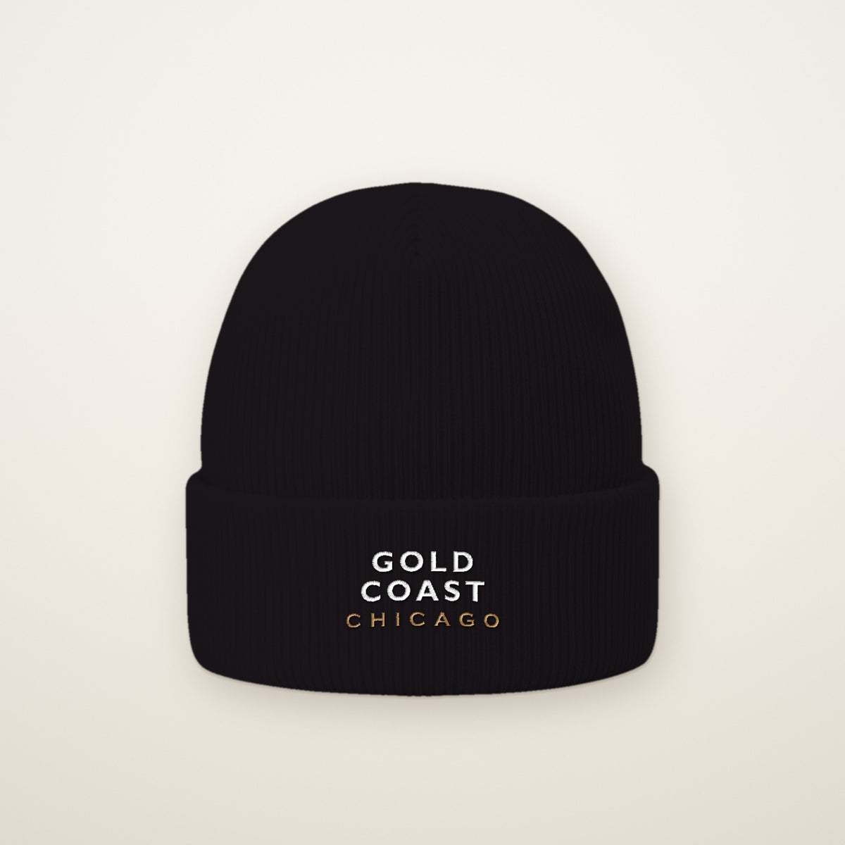 Gold Coast Chicago Embroidered Cuffed Beanie in Black