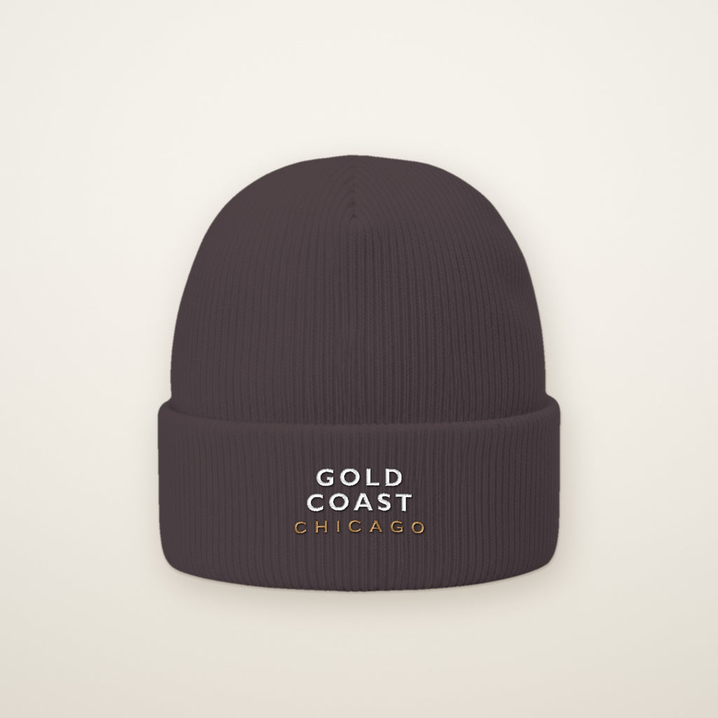 Gold Coast Chicago Embroidered Cuffed Beanie in Dark Grey