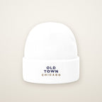 Old Town Chicago Embroidered Cuffed Beanie, White, front view