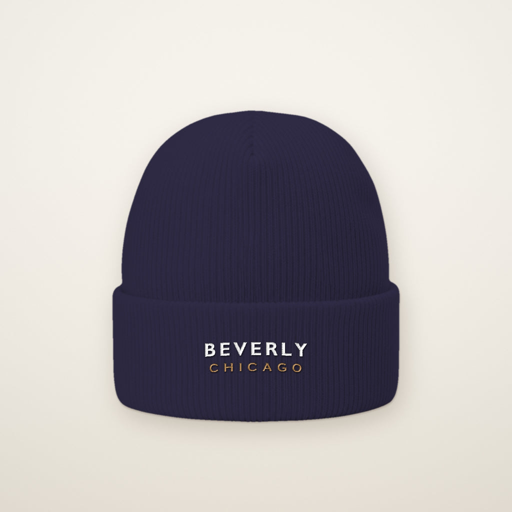 Beverly Chicago Embroidered Cuffed Beanie in Navy