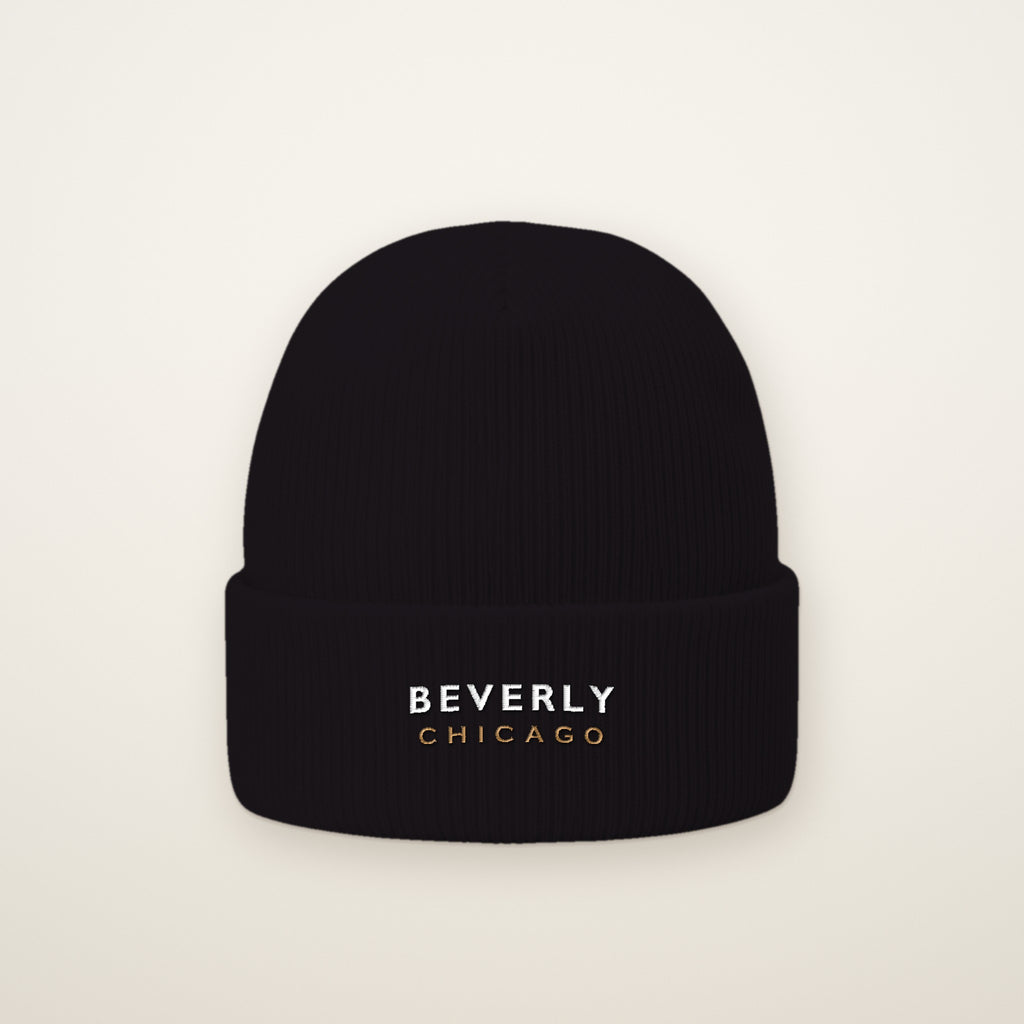Beverly Chicago Embroidered Cuffed Beanie in Black