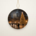 Back of the ornament: Merry Christmas from Chicago in gold on navy